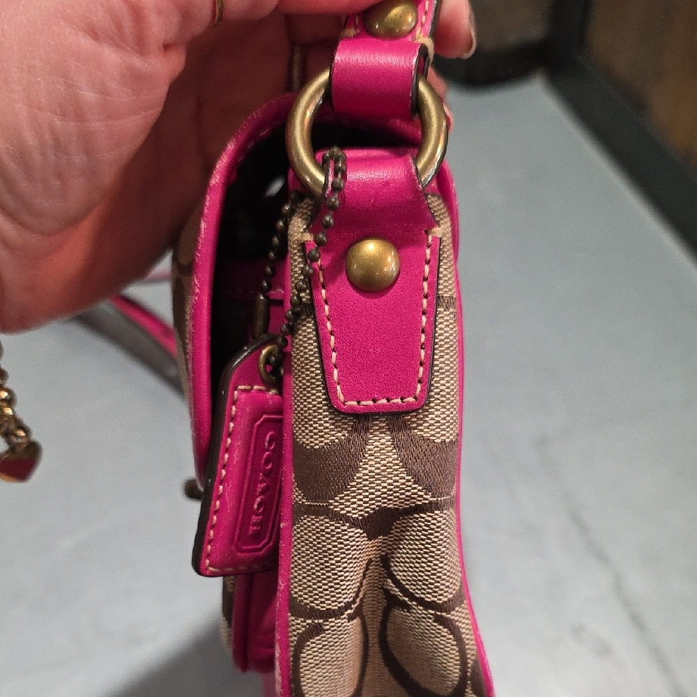 Coach Signature Crossbody Bag in Brown and Pink - Picture 11 of 11